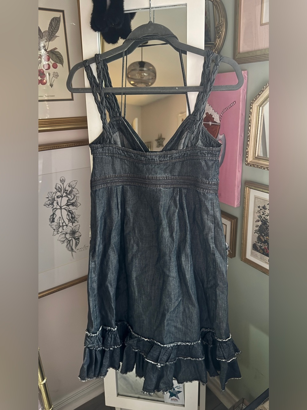 Braided-Strap Ruffle Denim Mini Dress - Picture 6 of 6